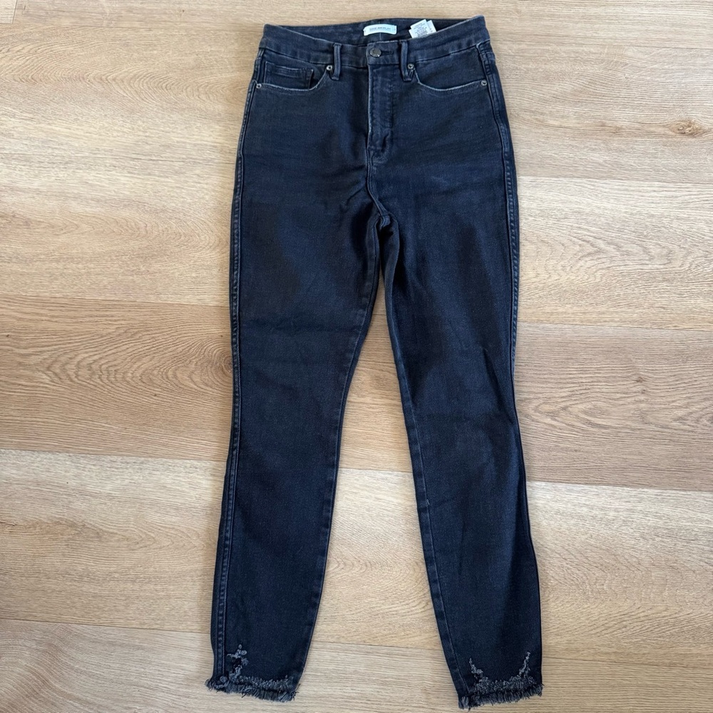 Good American Good Curve Crop Black Jeans 6 28 Raw Hem Skinny